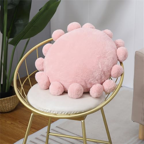 Ueiwffzo Coj&iacute;n redondo Aesthetic con pomp&oacute;n, coj&iacute;n decorativo bohemio, coj&iacute;n de felpa para...