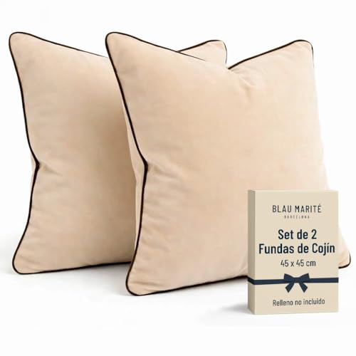 Blau Marit&eacute; Set de 2 Fundas Coj&iacute;n Terciopelo 45x45 cm &ndash; Cojines Decorativos sof&aacute; Cama sal&oacute;n....