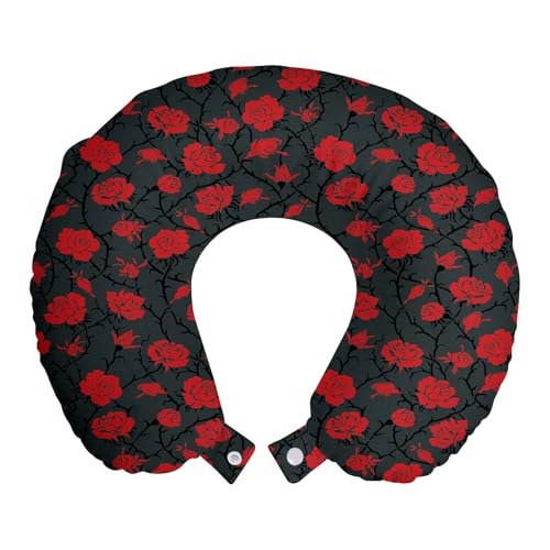 ABAKUHAUS Rojo y Negro Coj&iacute;n de Viaje para Soporte de Cuello, Rose rom&aacute;ntica de la Vendimia, de...