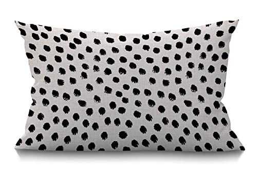 BGBDEIA - Funda de coj&iacute;n decorativa con lunares, de algod&oacute;n y lino con trazos de pincel; fundas de...