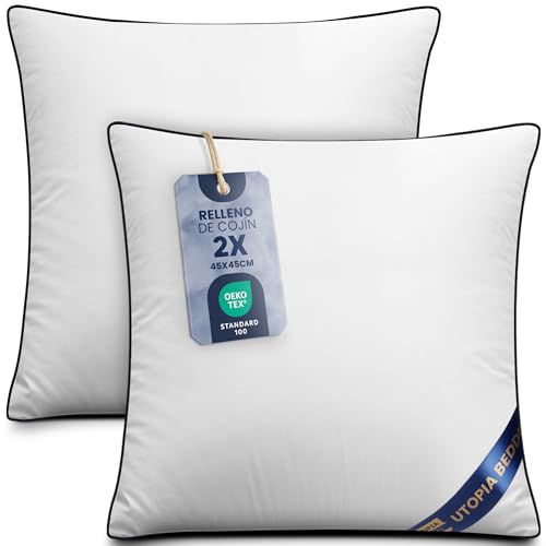 Utopia Bedding Relleno cojín Cojínes para Cama, Cojines Decorativos para sofá (2, Blanco, Unidad...