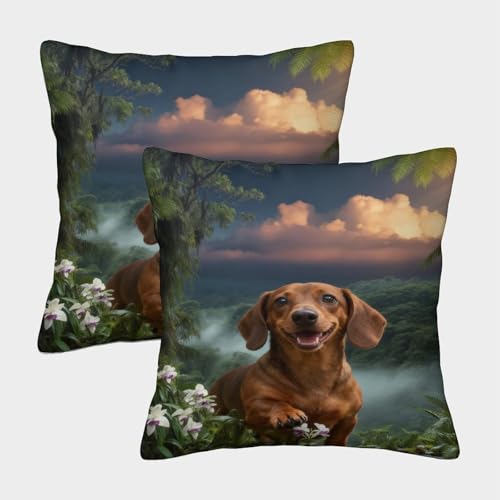 Funda De Coj&iacute;n con Perro Salchicha Juego De 2, Poli&eacute;ster De Tacto Suave Funda Almohad&oacute;n Selva...