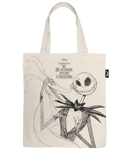 ARDITEX - Bolsa Tote de Algodón 37x41cm - Jack Skellington Pesadilla Antes de Navidad - Estilo Tim...
