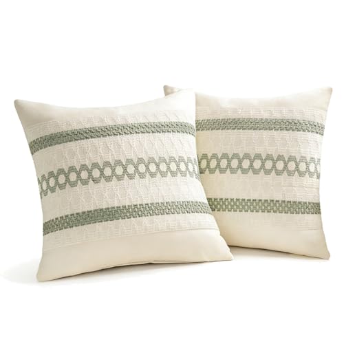 Floruvia Juego de 2 Fundas de Coj&iacute;n Verde Salvia Boho Macram&eacute; Funda Decorativa de Algod&oacute;n...