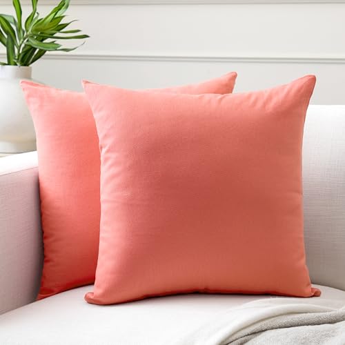 Encasa XO Conjuntos de Almohadas de algod&oacute;n de algod&oacute;n de 2 I 16x16 in (40 x 40 cm) - Coral I No...