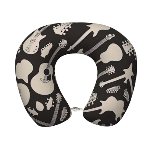 ZHAOLQ Almohada de viaje c&oacute;moda en forma de U con estampado de guitarra, coj&iacute;n port&aacute;til de...