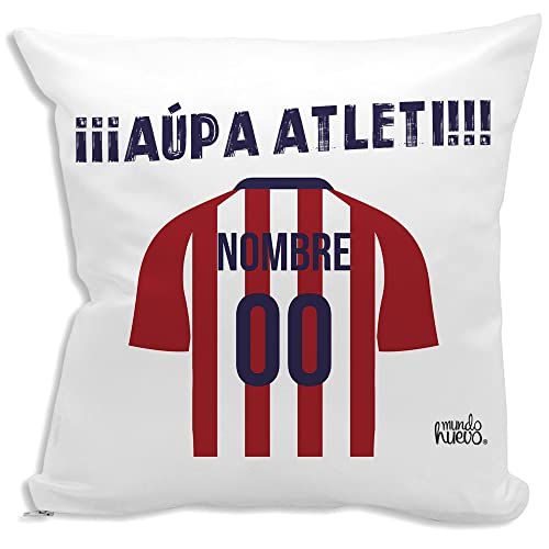 mundohuevo Cojin Decorativo y Personalizado con Texto. Incluye Relleno. Regalo Original. Atletico....