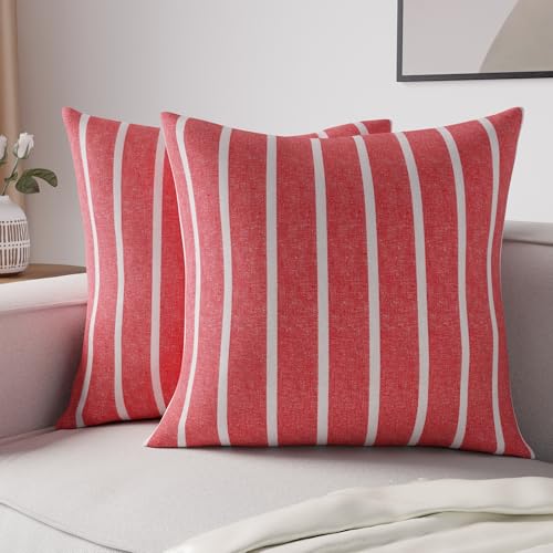 Encasa XO Fundas de Almohada 2 Piezas (40x40 cm) - Rayas Rojas roman&iacute; - Lona de algod&oacute;n Suave sin...