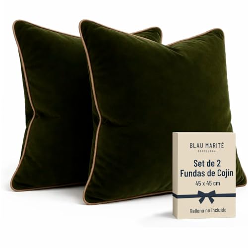 Blau Marit&eacute; Set de 2 Fundas Coj&iacute;n Terciopelo 45x45 cm &ndash; Cojines Decorativos sof&aacute; Cama sal&oacute;n....