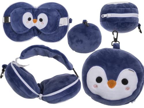 Out of the blue Coj&iacute;n de viaje de peluche con m&aacute;scara de ojos de ping&uuml;ino, aprox. 14 x 14 x 10 cm
