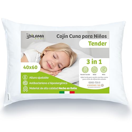 Dilamababy Almohada Infantil Ajustable 2-3 A&ntilde;os - Algod&oacute;n Percal Hipoalerg&eacute;nico - para Cunas...
