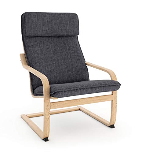 VINYLLA Funda de repuesto para sill&oacute;n Ikea Poang (dise&ntilde;o de coj&iacute;n 1, poli&eacute;ster, gris oscuro)