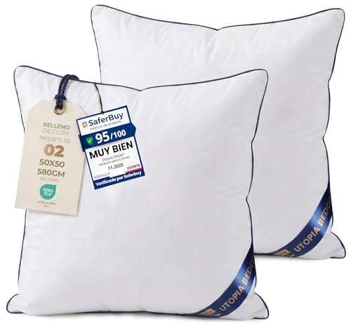 Utopia Bedding Relleno coj&iacute;n Coj&iacute;nes para Cama, Cojines Decorativos para sof&aacute; (2, Blanco, Unidad...
