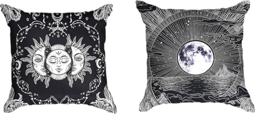 Ulticool - Funda de coj&iacute;n - Sol Luna Signo del Zodiaco Tarot Naturaleza Bohemia - Juego de 2...