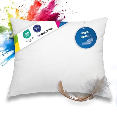 wometo - Almohada de Plumas, 100% Plumas, 40 x 50 cm, 450 g, oekoTex y Almohada de Relleno de...