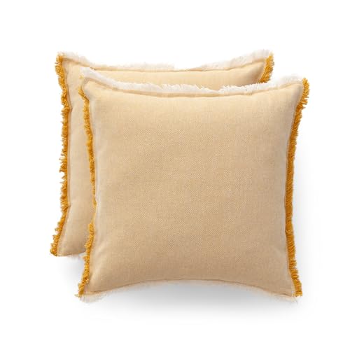 GAMUSI Juego 2 Fundas cojín algodón Jacquard Liso con Flecos Tibu 45x45 cm - Fundas de cojín...