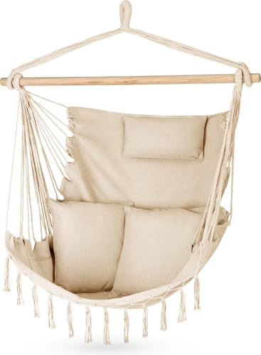Silla Colgante 100x130x75cm - hasta 150 kg - Sill&oacute;n Exterior con Coj&iacute;n - puf para Columpio...