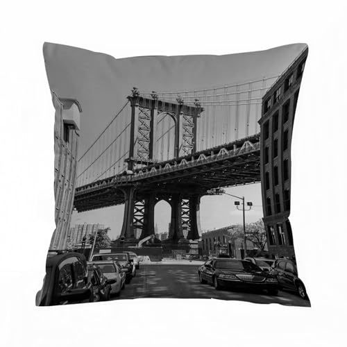 AELKSP Fundas de Coj&iacute;n 45x45 cm,Paisaje,Brooklyn Nueva York Estados Unidos Landmark Bridge Street...