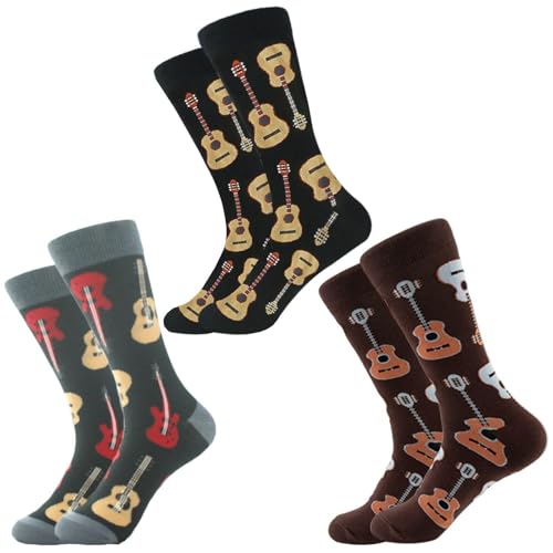 3 Parejas De Calcetines Estampados En Guitarra, C&oacute;modos Calcetines De Algod&oacute;n, Calcetines...