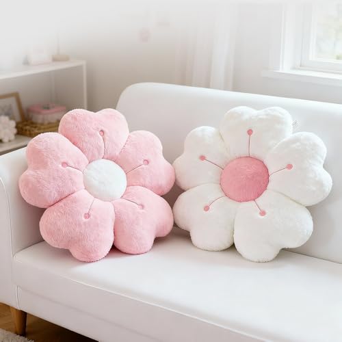 Wxeadu 2 almohadas de flores, coj&iacute;n de flores de 35 cm, almohada est&eacute;tica de margaritas blancas y...