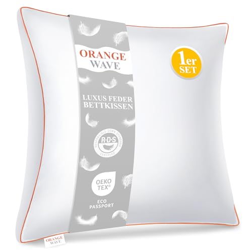 Orange Wave Almohada de Plumas 80x80cm &ndash; Coj&iacute;n de Lujo de 80x80 cm con Plum&oacute;n y Plumas...