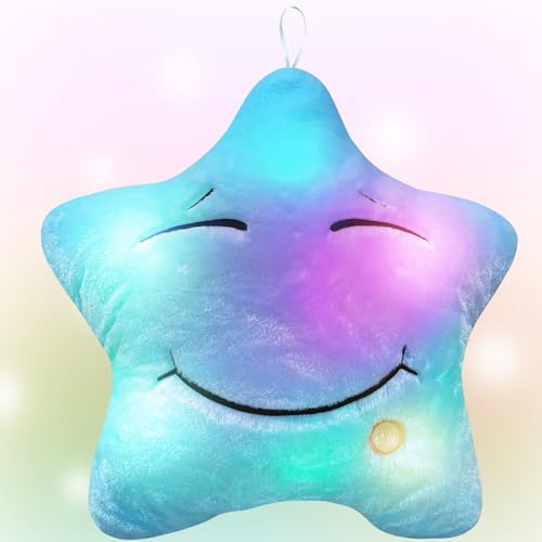 Ainiv Coj&iacute;n de Peluche con Luz LED, 40 x 36 x 9 cm Azul Coj&iacute;n Peluche, Estrellas Cojin Molon,...