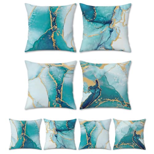 Bonhause Fundas de Coj&iacute;n M&aacute;rmol Turquesa 45 x 45 cm Funda de Almohada Arte Abstracto Moderno...