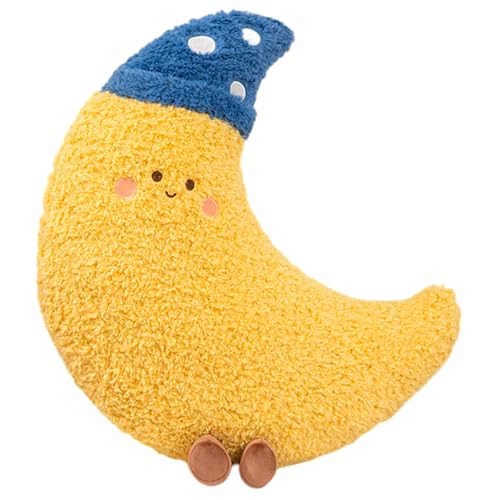 PORUPAEL Coj&iacute;n de peluche, luna y estrellas, juguetes de peluche, juguetes suaves de 45 cm, coj&iacute;n...