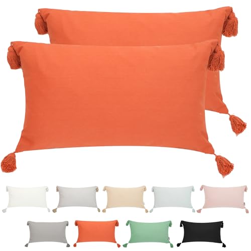 Viste tu hogar Pack 2 Funda de Cojín 100% Algodón con Borlas, Cremallera Oculta, Tejido Suave y...
