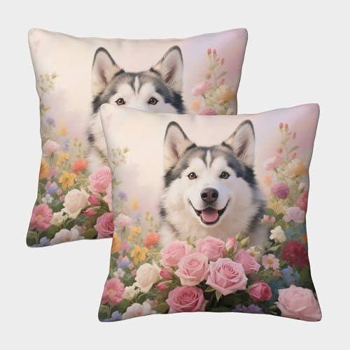 WXLWHR Funda De Cojín con Husky Juego De 2, Poliéster Suave Funda Almohadón con Cremallera...