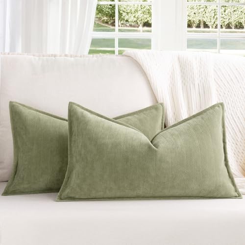 ZWJD Funda Cojin 30x50 Verde Salvia Juego de 2 Fundas Cojines de Chenilla Cojines Sofa Decorativas...