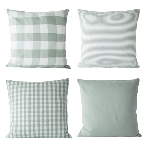 HOPLEE Fundas de almohada a cuadros verde salvia de 16 x 16 pulgadas, dise&ntilde;o escoc&eacute;s, verde salvia...