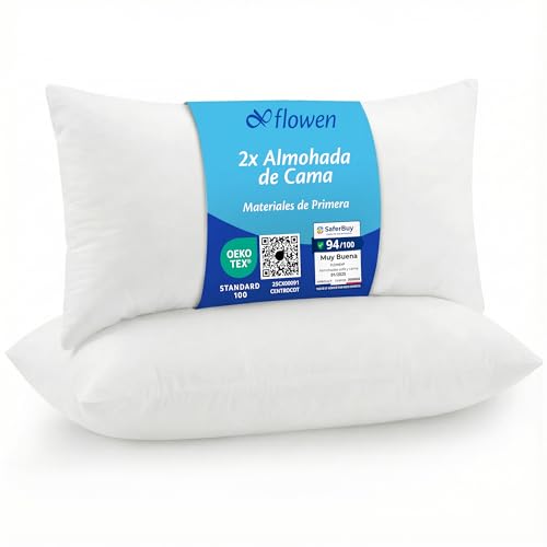 Flowen Almohadas para Cama 50x80 2 Unidades Relleno Cojin Hipoalerg&eacute;nico Anti&aacute;caros y Suave...