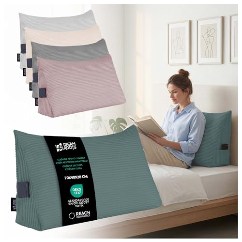 DreamRoots Coj&iacute;n Respaldo para Sof&aacute; y Cama - Almohada de Lectura Triangular, 70x40x20 cm Pana 380...