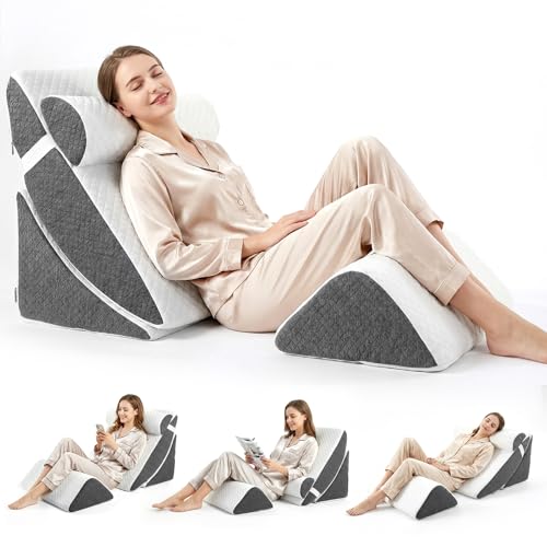 Eirolace Juego de 4 almohadas ortop&eacute;dicas para cama con forma de cu&ntilde;a, coj&iacute;n triangular plegable...