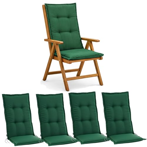 BURI Juego de 4 cojines de respaldo alto para sillas de jard&iacute;n, 120 x 48 x 7 cm, resistentes a los...