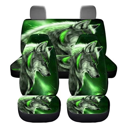 chaqlin Juego de 4 fundas universales para asiento de autom&oacute;vil, dise&ntilde;o de lobo verde, galaxia,...