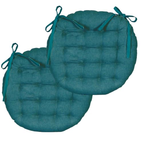 Atout Ciel - Juego de 2 Almohadillas de Silla Redondas, Bicolor (40 cm), Color Azul y Mostaza