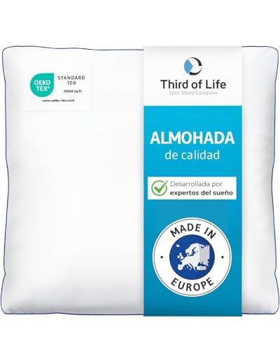 Third of Life Almohada 80x80 inSPIRO | Almohada para Dormir de Lado, Boca Arriba o Boca Abajo, Suave...