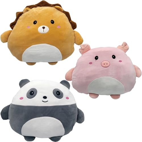 Pack de 3 Cojines Infantiles | Peluche Cerdito, Le&oacute;n y Panda | Decoraci&oacute;n Habitaci&oacute;n Infantil |...