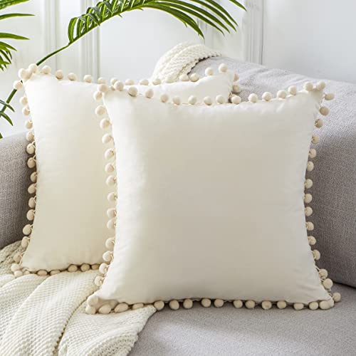 Gigizaza Cushion Covers 30 x 50 cm Cream Square Small Chenille Decorative 12 x 20 Inch Pillowcases for Sofa Bedroom Living room Set of 2 