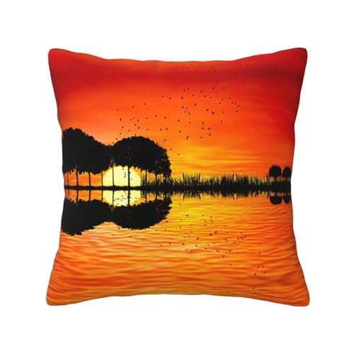 ASFgda Fundas de coj&iacute;n decorativas con estampado de guitarra de lago, con cremallera invisible,...