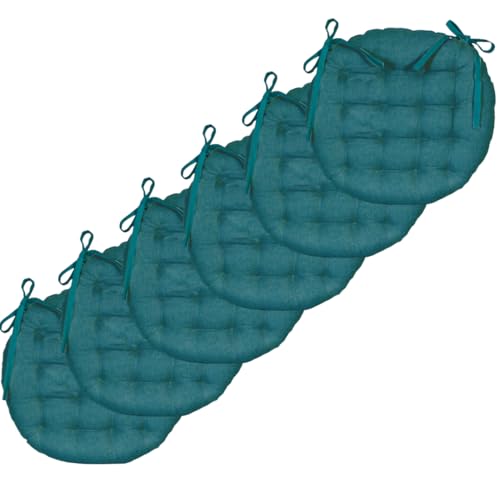 Atout Ciel - Juego de 6 Almohadillas de Silla Redondas, Bicolor (40 cm), Color Azul y Mostaza