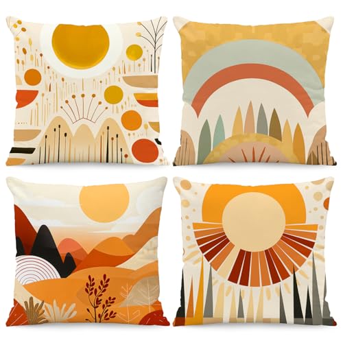 BREASOME Fundas Cojines 45x45 cm, Juego de 4 Fundas de Cojin Abstracta Geom&eacute;trico Sol Arcoiris...