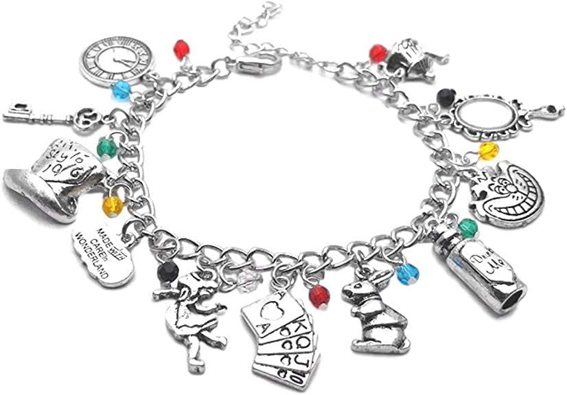 masqueprecios Pulsera de abalorios de plata inspirada en la pel&iacute;cula Alicia en el pa&iacute;s de las...