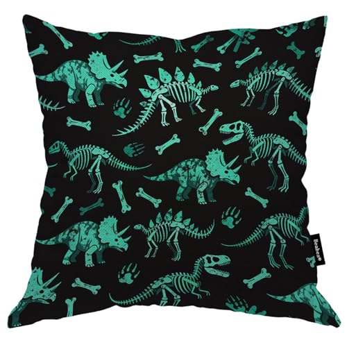 Beabes Funda de almohada decorativa de calavera de dinosaurios, 18 x 18 pulgadas, dise&ntilde;o vintage de...