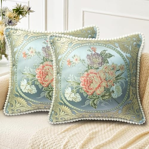 MiGuoLeyu Fundas Cojines 50x50 Juego de 2, Fundas Decorativas Jacquard Doble Cara Vintage Floral...