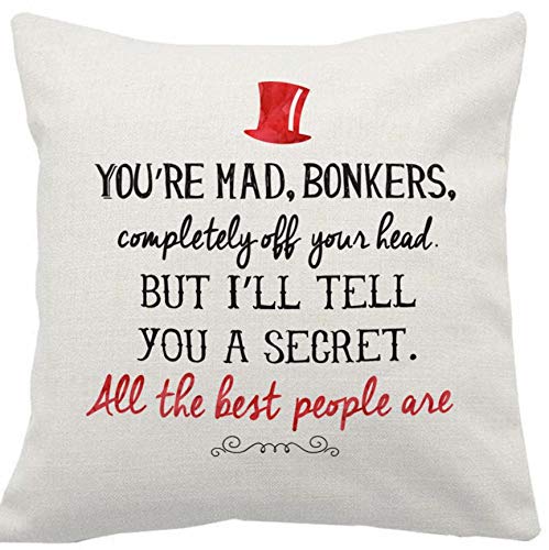 Artylicious Youre Mad, Bonkers, Alicia en el Pa&iacute;s de Las Maravillas, coj&iacute;n de Lino con Frase...