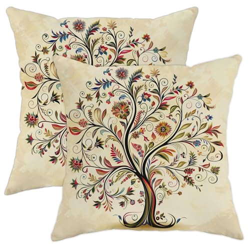 Juego de 2 fundas de almohada decorativas con dise&ntilde;o de &aacute;rbol de la vida primaveral, elegantes...