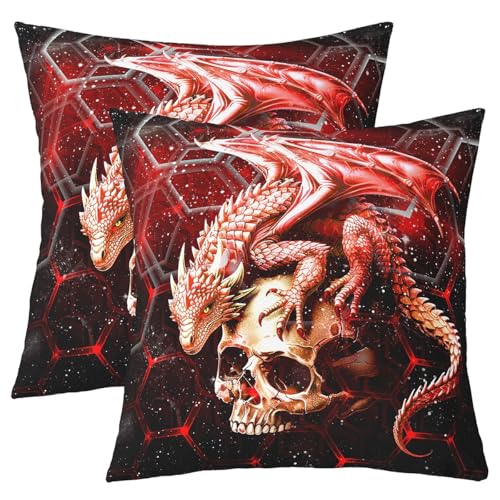 Loussiesd Fundas de coj&iacute;n de drag&oacute;n de 45 x 45 cm, dise&ntilde;o de luna de miel roja para ni&ntilde;os,...